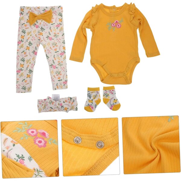 Abbigliamento per Bambola Reborn in Cotone Set Completo Maniche Lunghe Giallo
