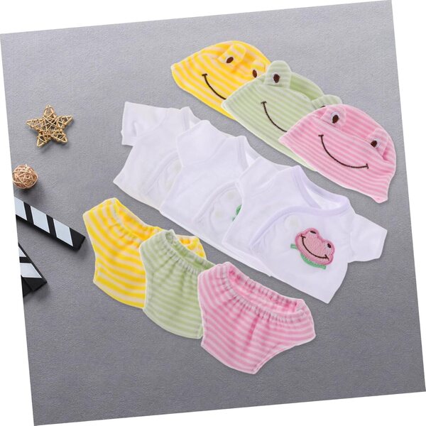Puppenkleidungsset 30 cm 3-teilig Rosa Grün Gelb, Freizeitkleidung für Plüschpuppen