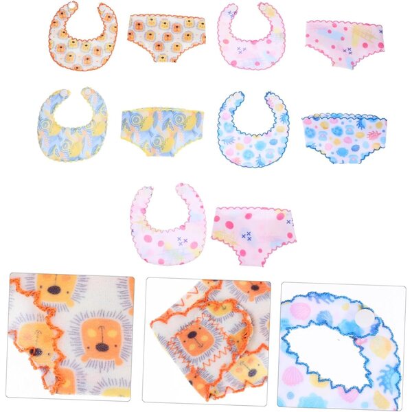 Set 5 Bavaglini e 5 Culotte per Bambole 30 cm - Accessori Lavabili e Morbidi Hohopeti