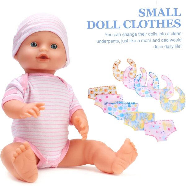 Set 5 Bavaglini e 5 Culotte per Bambole 30 cm - Accessori Lavabili e Morbidi Hohopeti