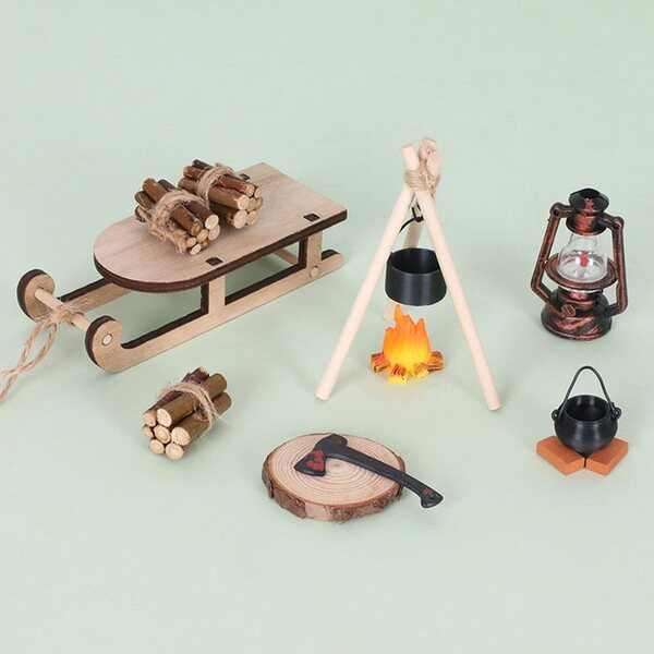 Slitta di legna in miniatura scala 1/12 per case delle bambole e scene campeggio