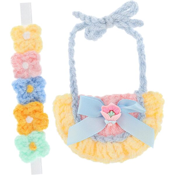Puppenzubehör-Set mit Blumen-Stirnband und Baumwoll-Lätzchen, 17 cm