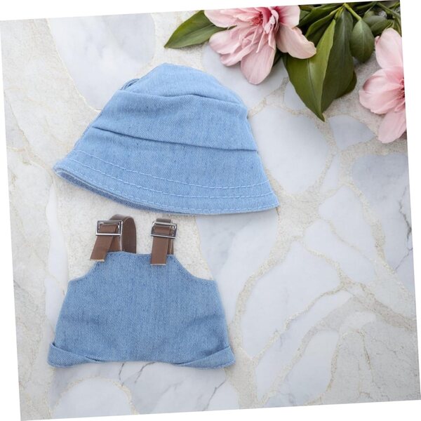 Set Abbigliamento Miniature per Bambole con Chapeau Bleu Ciel e Salopette