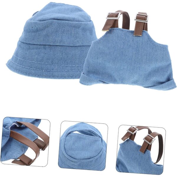 Set Abbigliamento Miniature per Bambole con Chapeau Bleu Ciel e Salopette