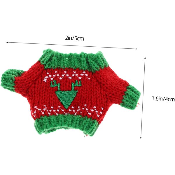 Mini Pull in Tessuto Peluche per Bambole con Motivi Natalizi Rossi e Verdi