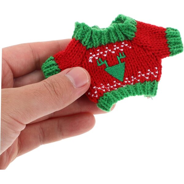 Mini Pull in Tessuto Peluche per Bambole con Motivi Natalizi Rossi e Verdi