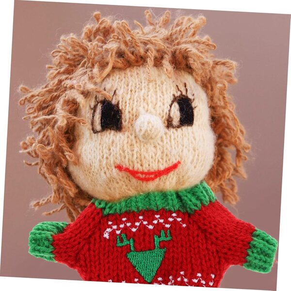 Mini Pull in Tessuto Peluche per Bambole con Motivi Natalizi Rossi e Verdi