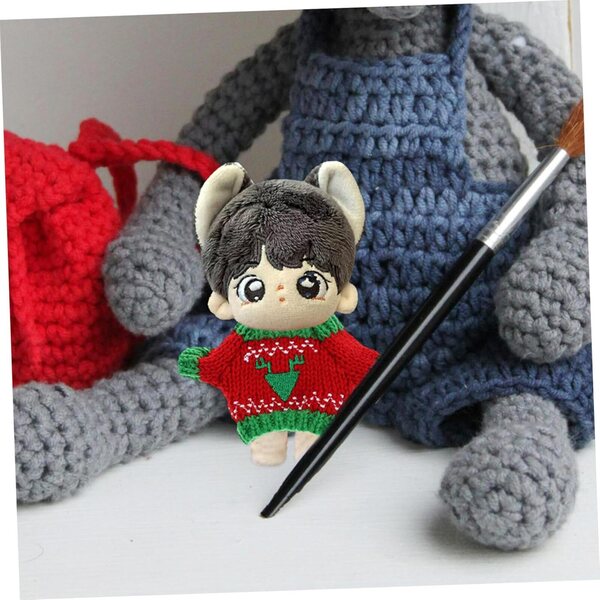Mini Pull in Tessuto Peluche per Bambole con Motivi Natalizi Rossi e Verdi