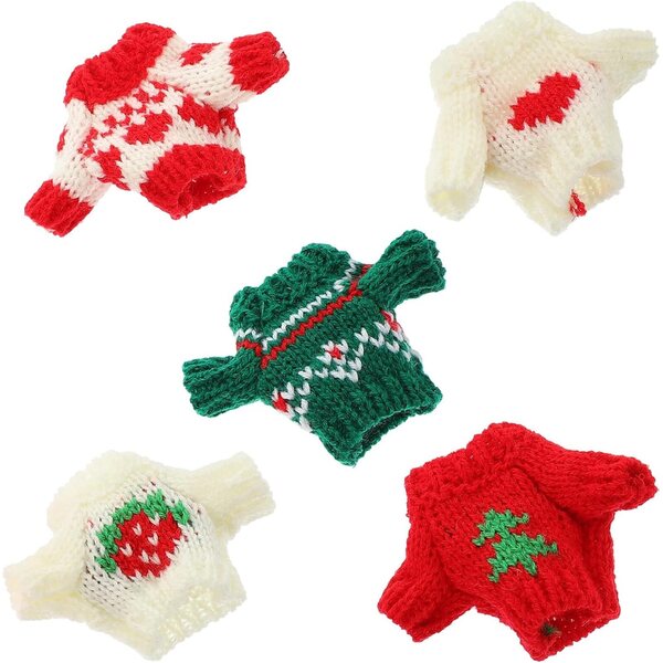 Set mit 5 Baumwoll-Winterpullovern für 6–8 Zoll große Puppen – dekorative Kleidung