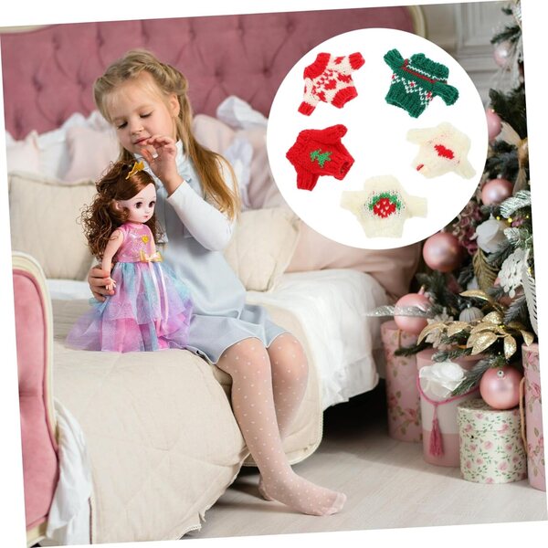Set mit 5 Baumwoll-Winterpullovern für 6–8 Zoll große Puppen – dekorative Kleidung
