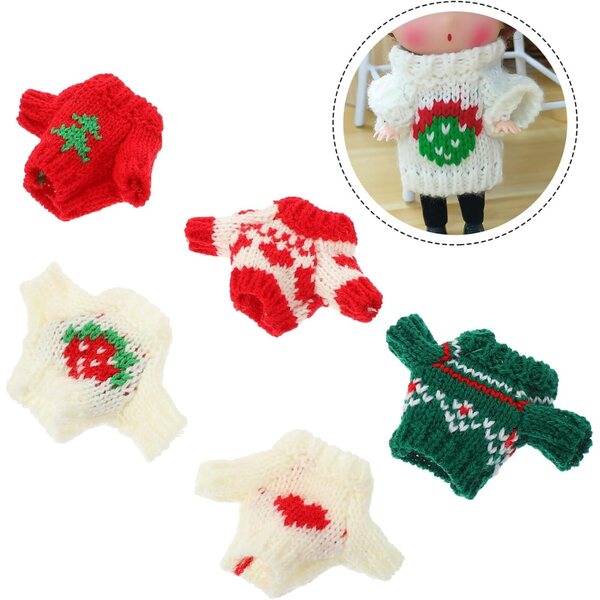 Set mit 5 Baumwoll-Winterpullovern für 6–8 Zoll große Puppen – dekorative Kleidung