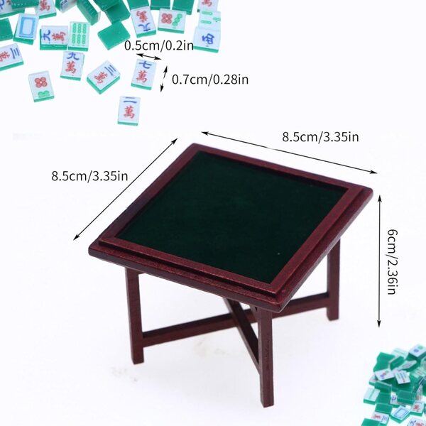 Miniatur-Mahjong-Set im Maßstab 1:12 für Puppenhäuser mit Holztisch und Stühlen
