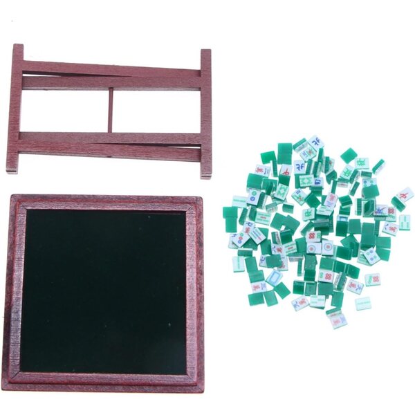 Miniatur-Mahjong-Set im Maßstab 1:12 für Puppenhäuser mit Holztisch und Stühlen