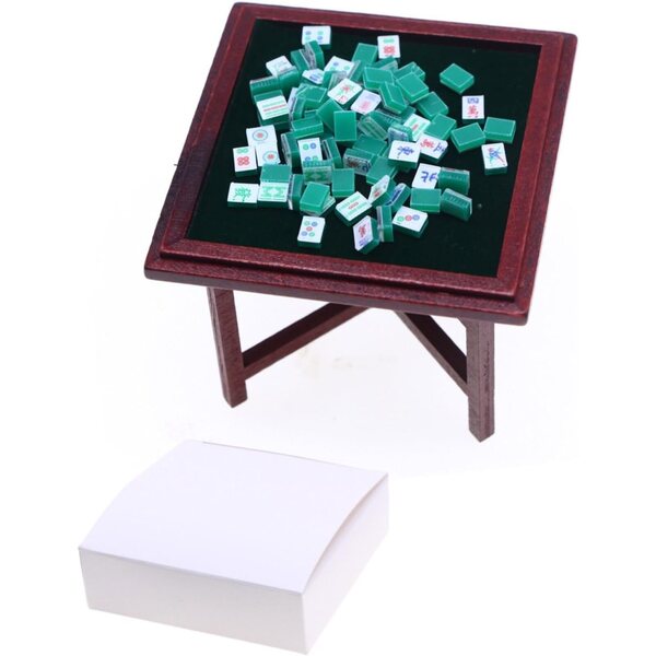 Miniatur-Mahjong-Set im Maßstab 1:12 für Puppenhäuser mit Holztisch und Stühlen