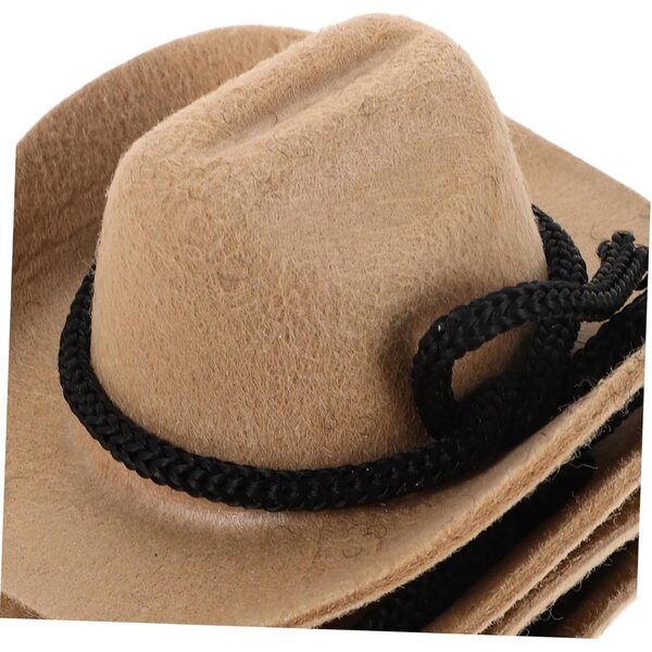 Set 4 Mini Cappelli da Cowboy Beige in Poliestere per Bambole, Stile Western Vintage, 8 cm
