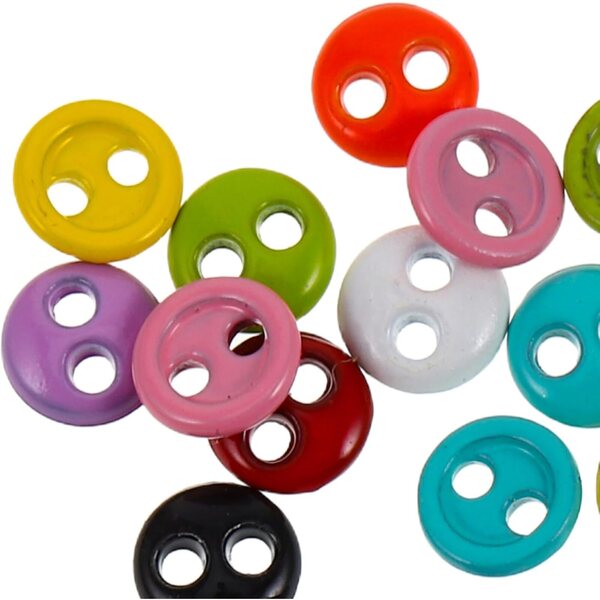 Set mit 20 farbigen Miniaturknöpfen für Puppenkleidung, zwei Löcher, Kunststoff