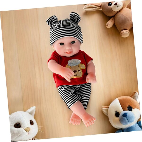 Abbigliamento per Bambole con Motivo a Righe e Cane, Completo Pantaloni e Cappello