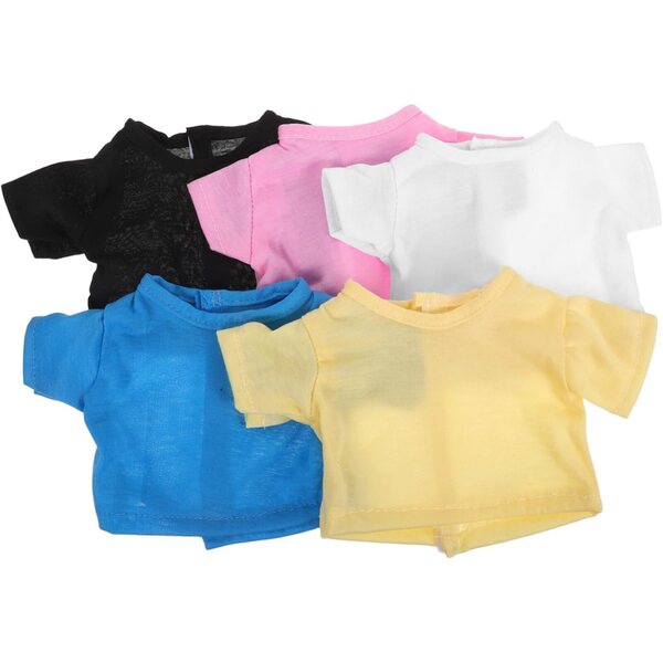 Set mit 5 kurzärmeligen T-Shirts für Plüschtiere – weiche und farbenfrohe Kleidung für 18 cm große Puppen