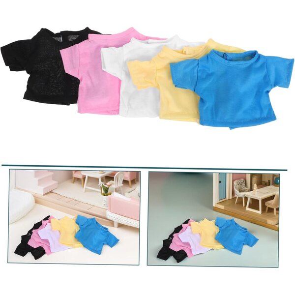Set mit 5 kurzärmeligen T-Shirts für Plüschtiere – weiche und farbenfrohe Kleidung für 18 cm große Puppen