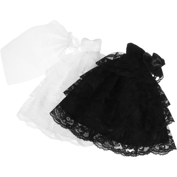 Mikinona Set 2 Pezzi Costume Sposa per Bambola in Pizzo Bianco e Nero Elegante