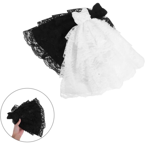 Mikinona Set 2 Pezzi Costume Sposa per Bambola in Pizzo Bianco e Nero Elegante
