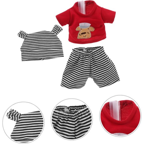 Beaupretty Reborn-Puppenbekleidungsset bestehend aus gestreifter Hose und Mütze mit Hundemuster