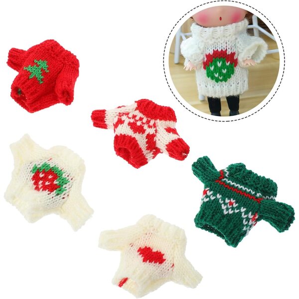Set mit 5 Baumwollpullovern für 8-Zoll-Puppen, bunte Muster für Spiele und Kleidung