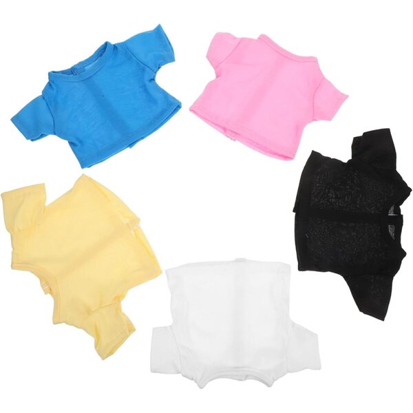 Vaguelly 5 bunte Kurzarm-T-Shirts für 18 cm große Teddybären, weiche und modische Kleidung