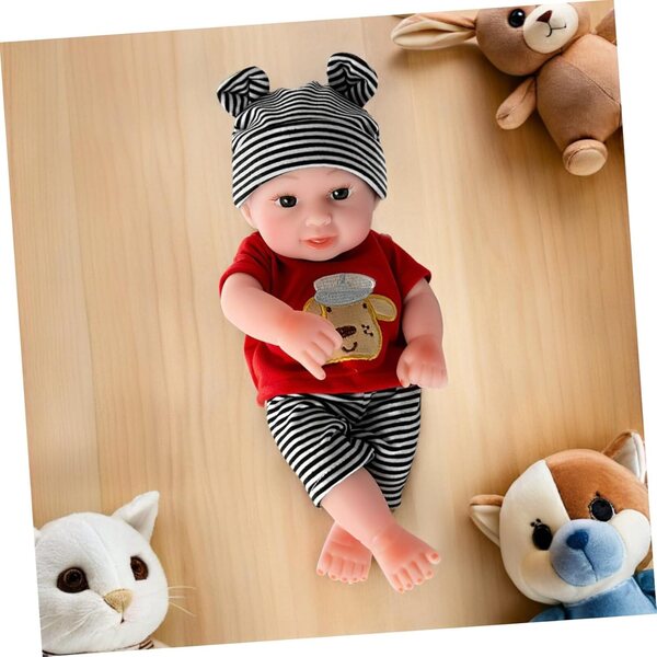 Vaguelly Gestreiftes Puppenoutfit für Neugeborene mit Mütze und Baumwollhose