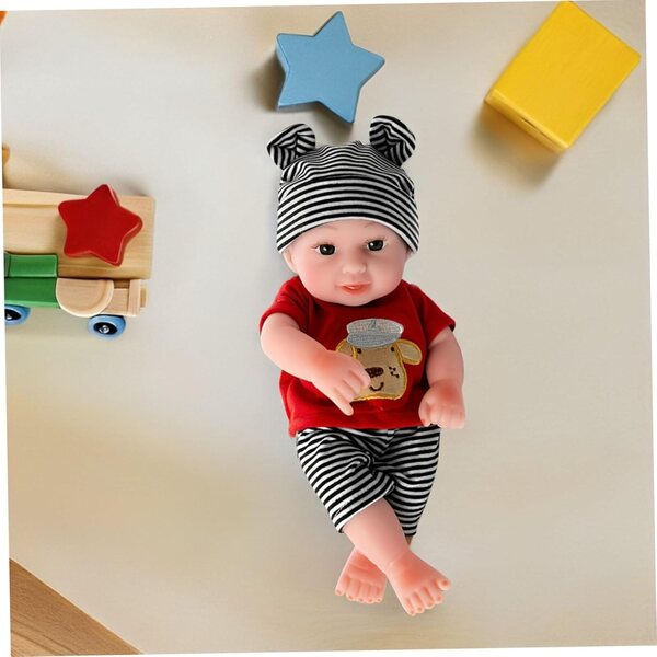 Vaguelly Gestreiftes Puppenoutfit für Neugeborene mit Mütze und Baumwollhose