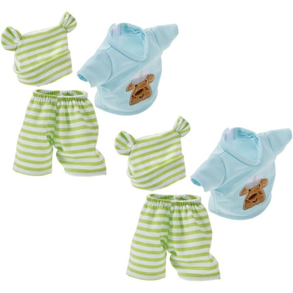 Set mit 2 kompletten gestreiften Baumwollkleidungsstücken für 10-Zoll-Puppen mit Hut und Zubehör
