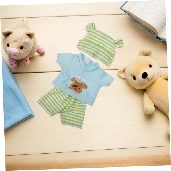 Set mit 2 kompletten gestreiften Baumwollkleidungsstücken für 10-Zoll-Puppen mit Hut und Zubehör