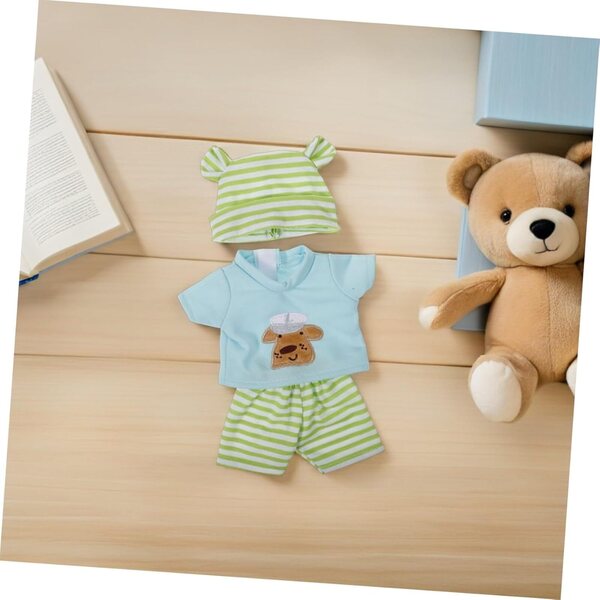 Set mit 2 kompletten gestreiften Baumwollkleidungsstücken für 10-Zoll-Puppen mit Hut und Zubehör