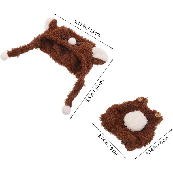 Set Abbigliamento per Bambola con Salopette e Cappello Orso Marrone Morbido e Confortevole