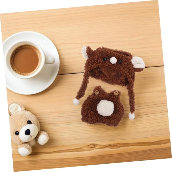 Set Abbigliamento per Bambola con Salopette e Cappello Orso Marrone Morbido e Confortevole