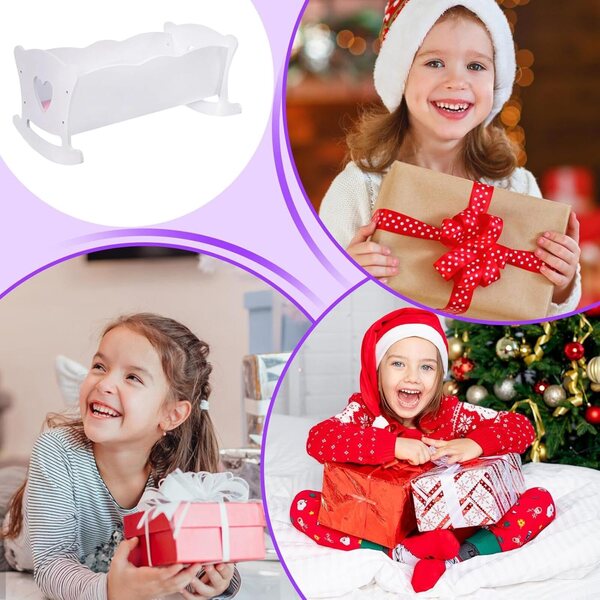Letto a Dondolo in Legno per Bambole con Cuscino e Tappetino - Gioco di Ruolo Creativo per Bambini