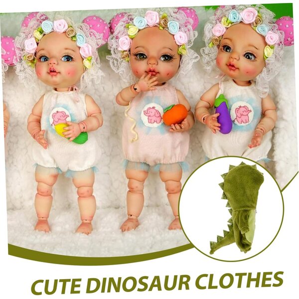 Tuta da dinosauro morbida e leggera per bambola da 15x10 cm - simpatico abbigliamento da cartone animato
