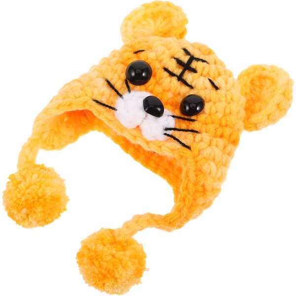 Cappello Tricotato per Bambole BJD con Motivo Animale in Morbida Lana 11x6,5 cm