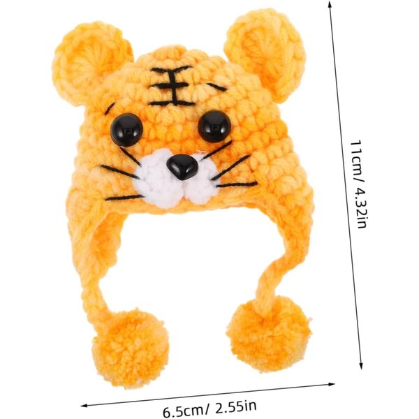 Cappello Tricotato per Bambole BJD con Motivo Animale in Morbida Lana 11x6,5 cm