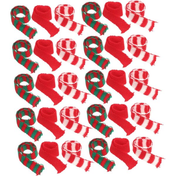 Mini Sciarpe Sciarpe Natalizie in Lana per Bambole Kit 30 Pezzi Rosso Bianco Verde