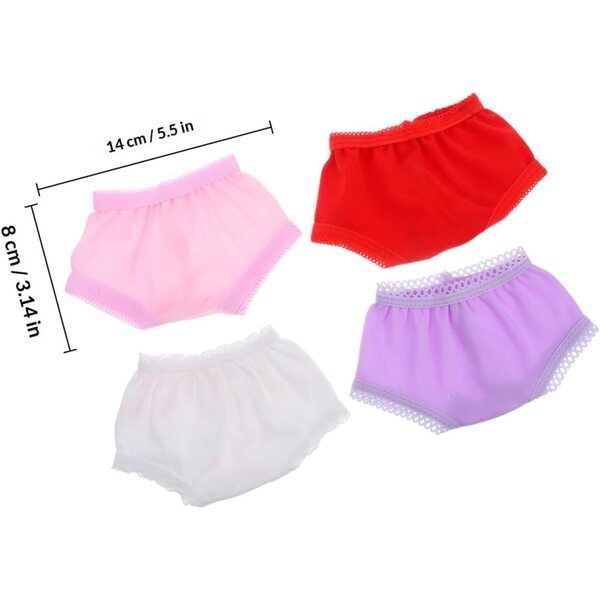 Set 4 Culottes Miniature per Bambole in Polyester Design Classico e Colorato