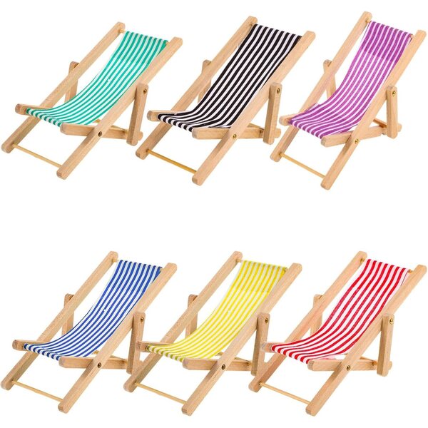 ORFOFE Set 6 Mini Sedie da Spiaggia Pieghevoli per Casa delle Bambole - Legno e Stoffa