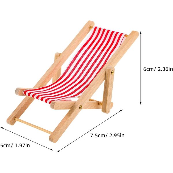 ORFOFE Set 6 Mini Sedie da Spiaggia Pieghevoli per Casa delle Bambole - Legno e Stoffa