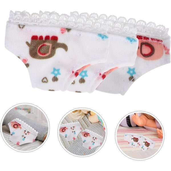 Set mit 3 weißen Mini-Culottes für Puppen aus atmungsaktivem und wiederverwendbarem Stoff