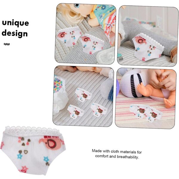 Atmungsaktive weiße Mini-Hosen für Puppen, Set mit 3 praktischen und zarten Stoffaccessoires