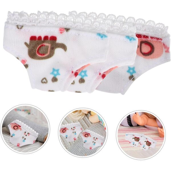 Atmungsaktive weiße Mini-Hosen für Puppen, Set mit 3 praktischen und zarten Stoffaccessoires