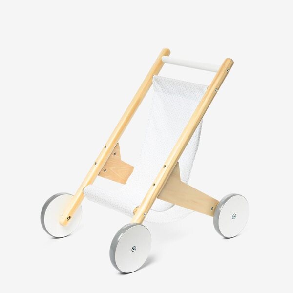 Holzkinderwagen für Puppen ab 2 Jahren mit praktischem Behälter und leisen Rädern