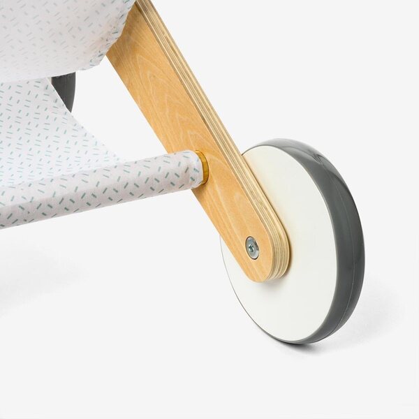 Holzkinderwagen für Puppen ab 2 Jahren mit praktischem Behälter und leisen Rädern