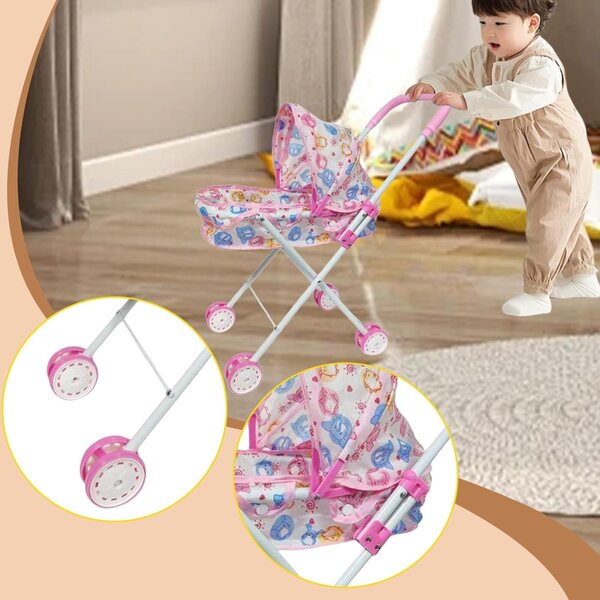 Fenteer Eisentuch Klapppuppe Kinderwagen Baby Rollenspiel Spielzeug