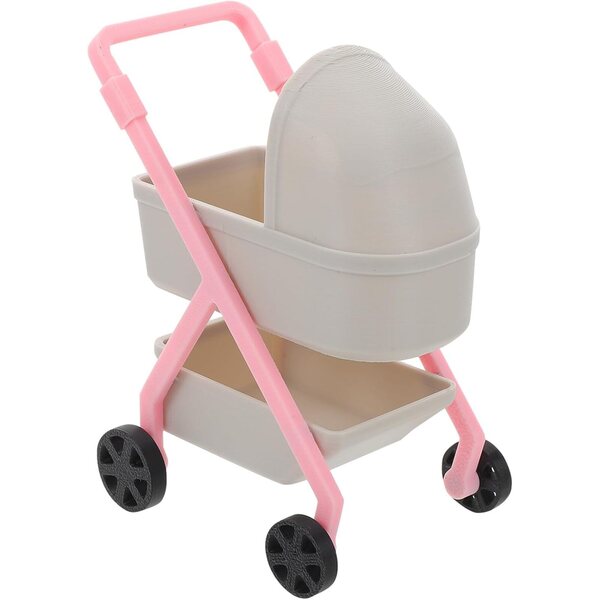1:12 Realistischer Miniatur-Kinderwagen aus hellgrauem Kunststoff für das Puppenhaus
